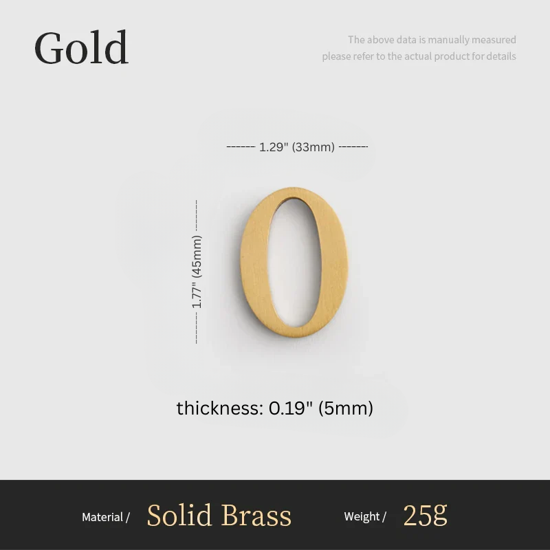 Gold letter 'O' with measurements on a gray background