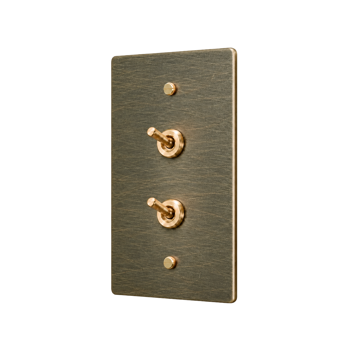Double Retro Brass Toggle Switch Plate — 1-Gang — Aged Bronze (Hand-Brushed)