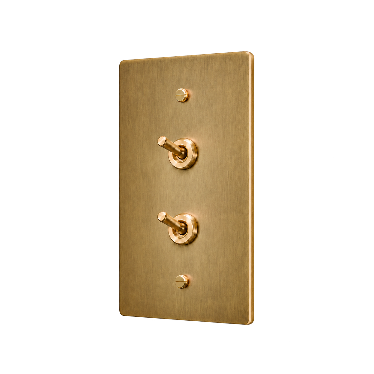 Double Retro Brass Toggle Switch Plate — 1-Gang — Antique Brass (Hand-Brushed)