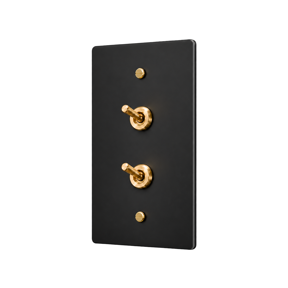 Double Retro Brass Toggle Switch Plate — 1-Gang — Matte Black