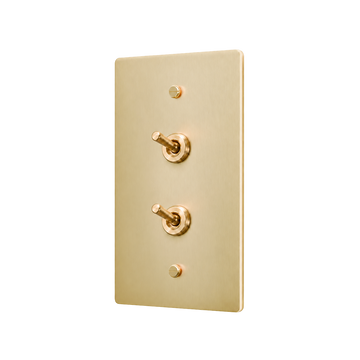 Double Retro Brass Toggle Switch Plate — 1-Gang — Satin Brass