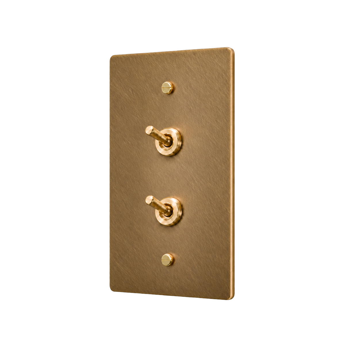 Double Retro Brass Toggle Switch Plate — 1-Gang — Unlacquered Antique Brass (Hand-Brushed)