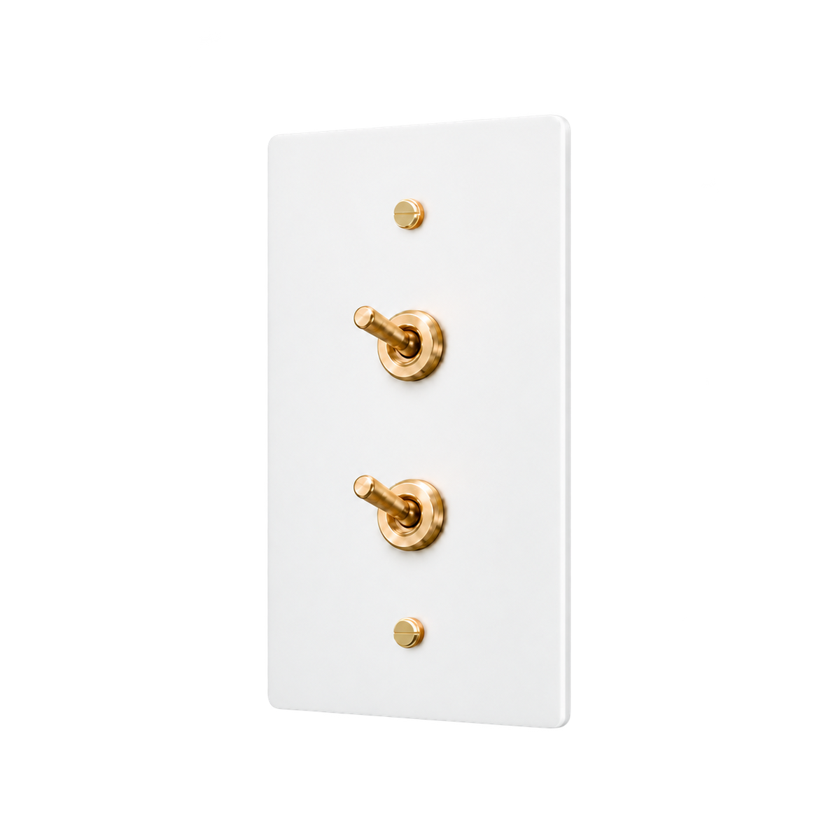 Double Retro Brass Toggle Switch Plate — 1-Gang — White