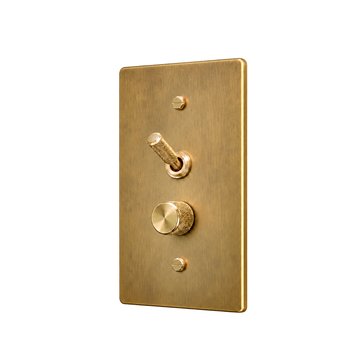 Knurled Brass Toggle & Dimmer Plate — 1-Gang — Antique Brass (Hand-Brushed)