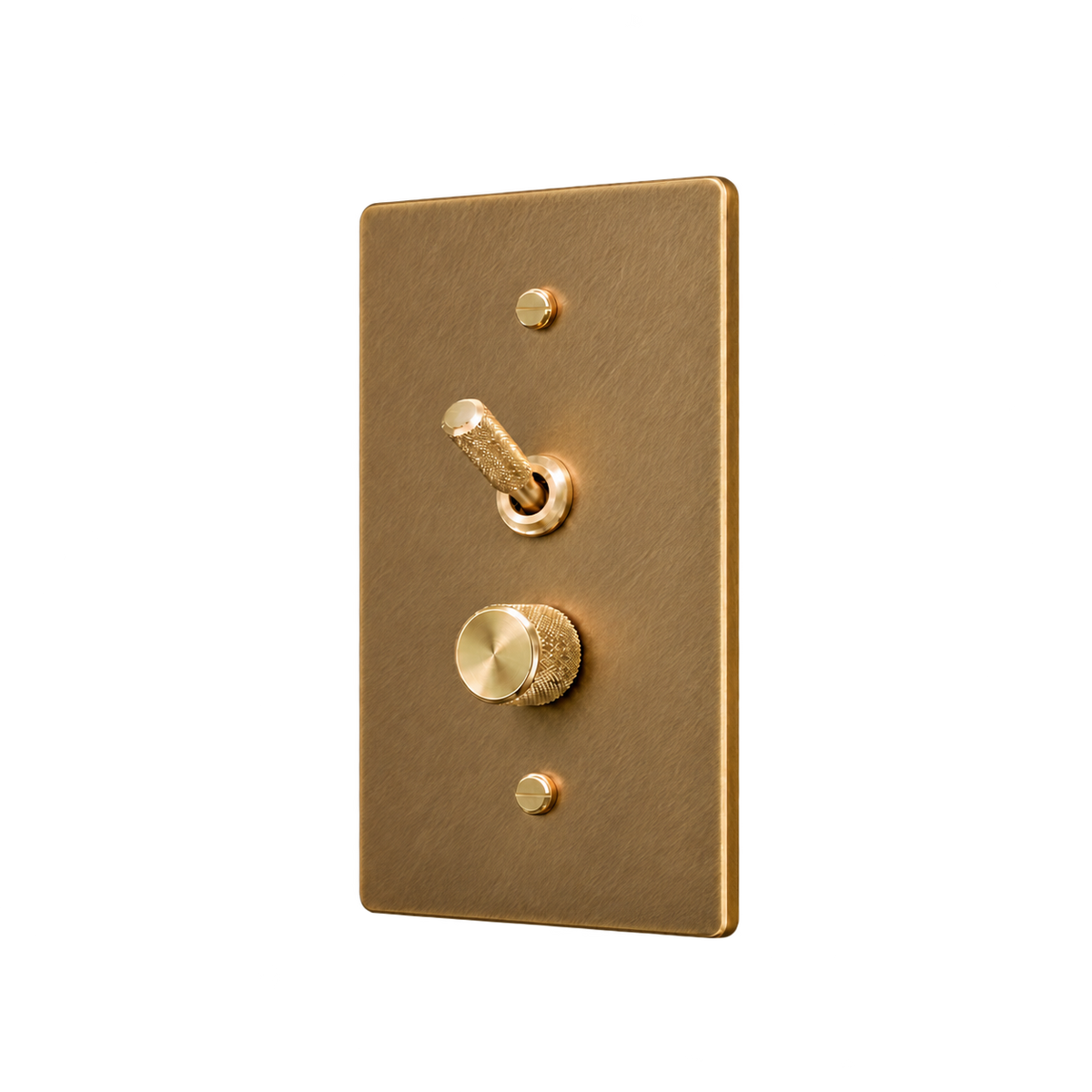 Knurled Brass Toggle & Dimmer Plate — 1-Gang — Unlacquered Antique Brass (Hand-Brushed)