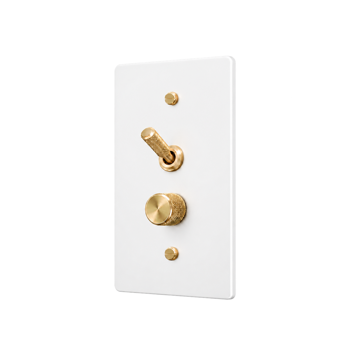 Knurled Brass Toggle & Dimmer Plate — 1-Gang — White