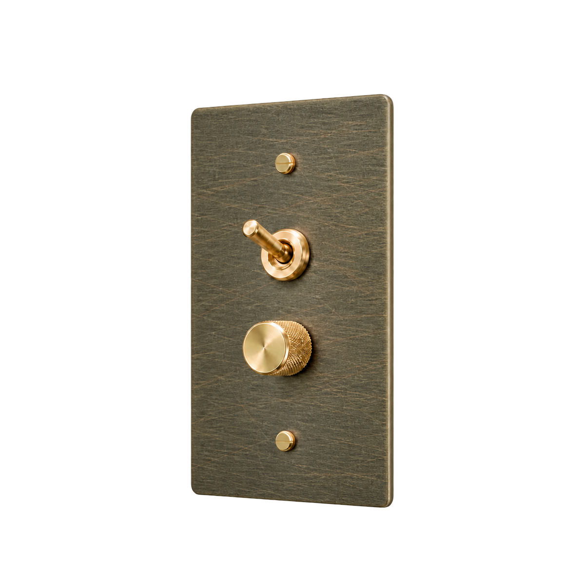 Retro Brass Toggle & Dimmer Plate — 1-Gang — Aged Bronze (Hand-Brushed)