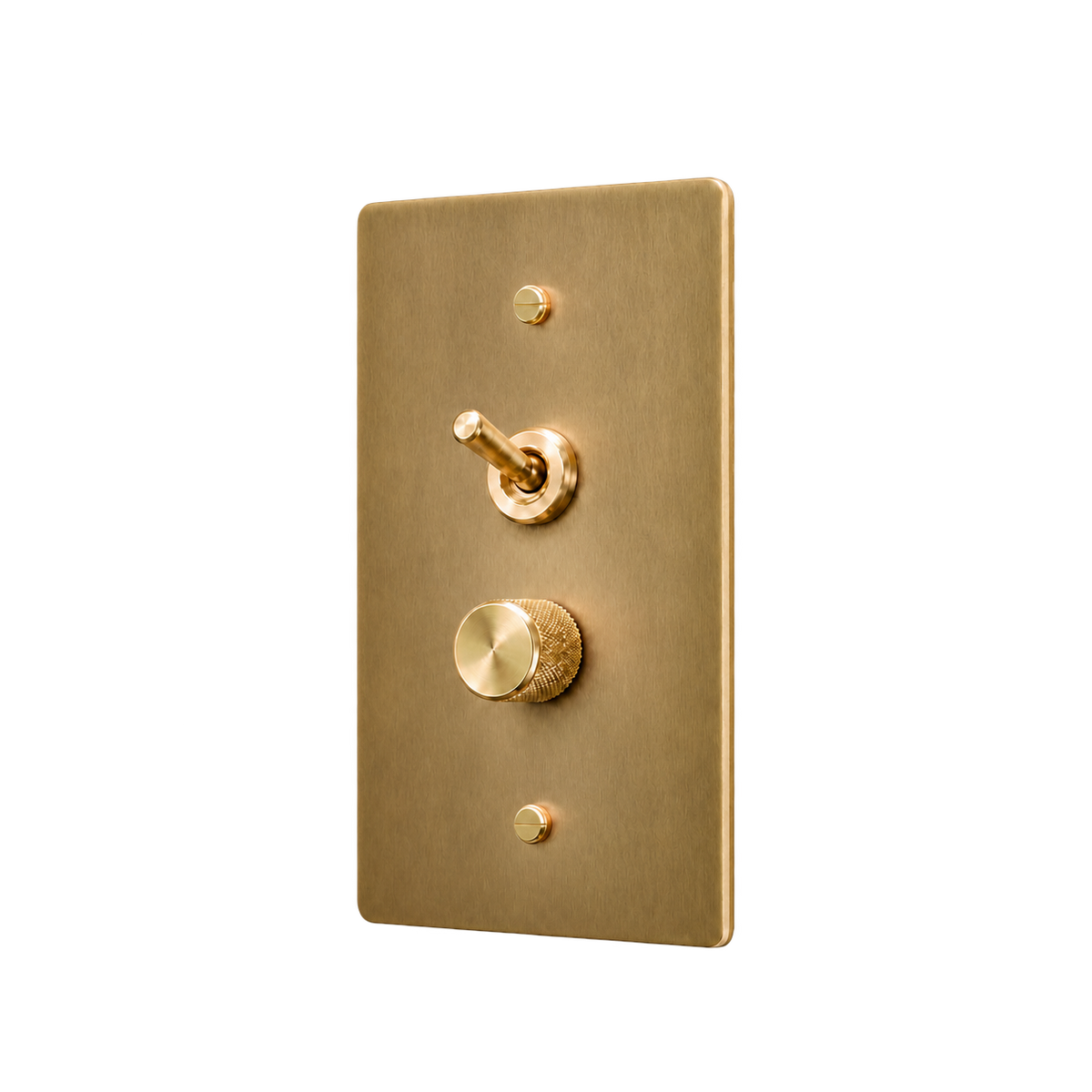 Retro Brass Toggle & Dimmer Plate — 1-Gang — Antique Brass (Hand-Brushed)