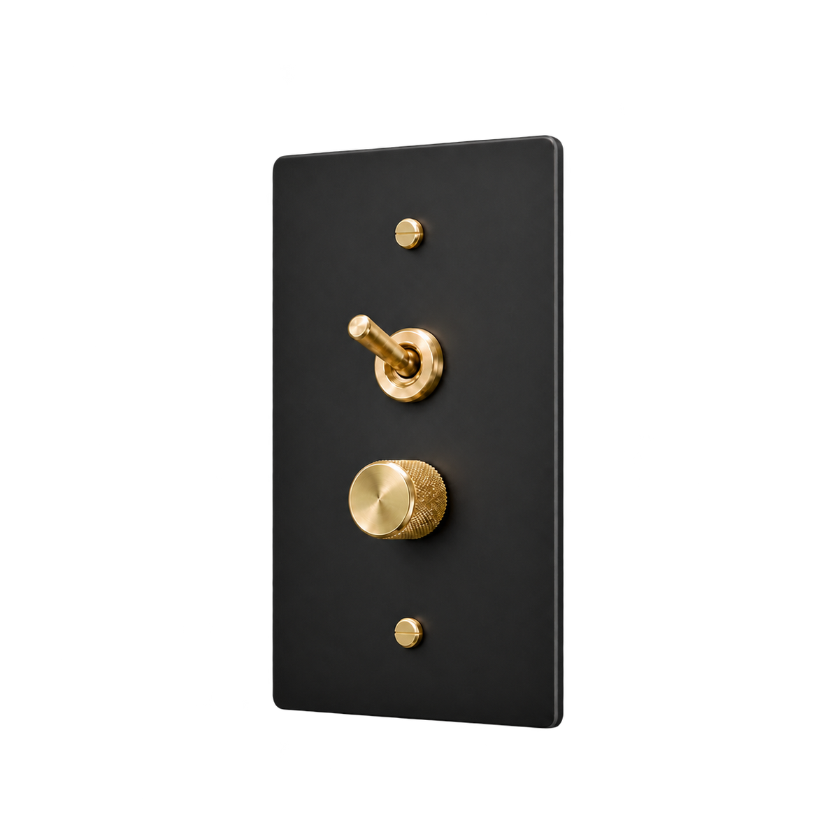 Retro Brass Toggle & Dimmer Plate — 1-Gang — Matte Black