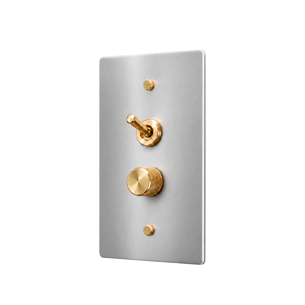 Retro Brass Toggle & Dimmer Plate — 1-Gang — Stainless Steel & Brass
