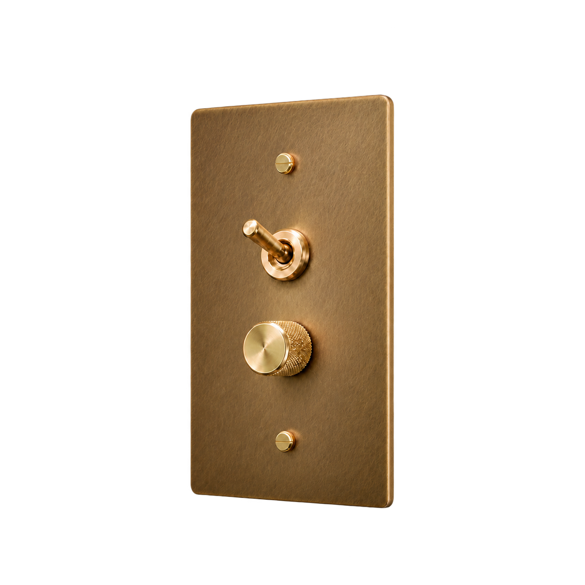 Retro Brass Toggle & Dimmer Plate — 1-Gang — Unlacquered Antique Brass (Hand-Brushed)