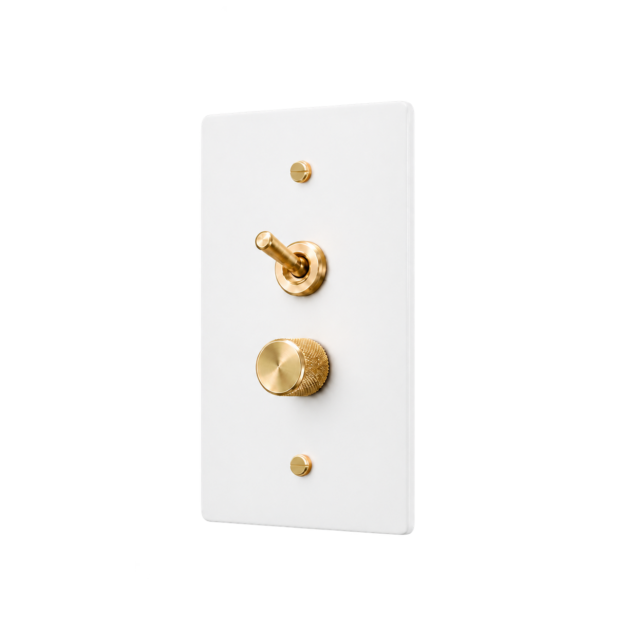 Retro Brass Toggle & Dimmer Plate — 1-Gang — White