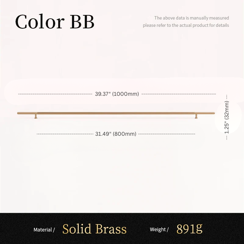 Measurement chart for a solid brass product with dimensions and weight information.