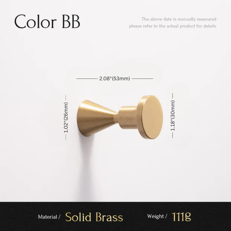 Gold door handle with measurements on a white background