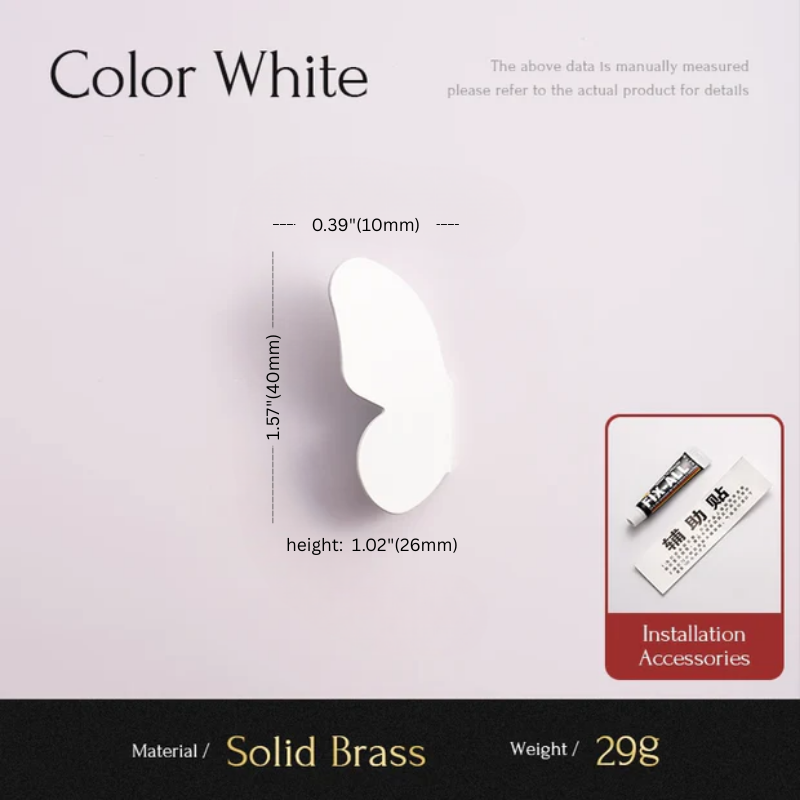 White brass eyelet with dimensions and installation accessories on a light gray background