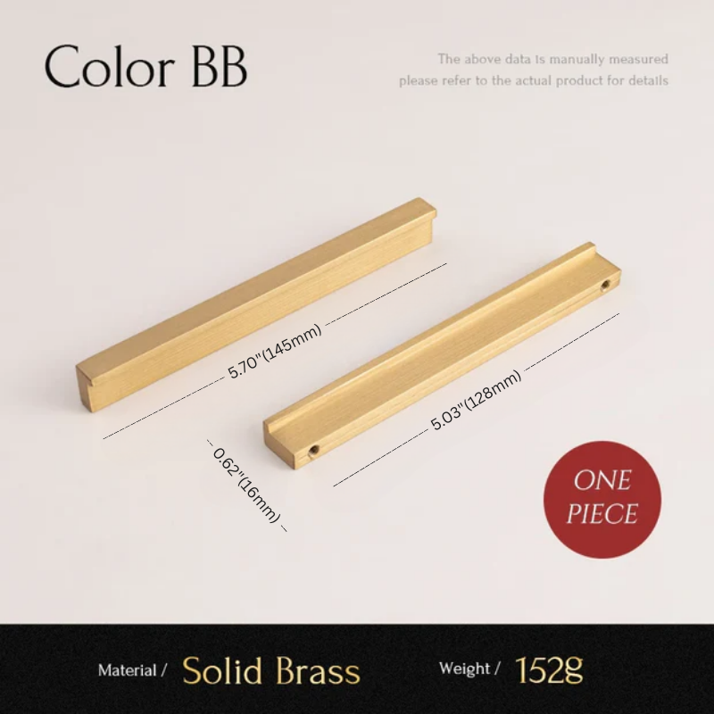 Two gold-colored metal bars with measurements on a light gray background, labeled 'Color BB'.