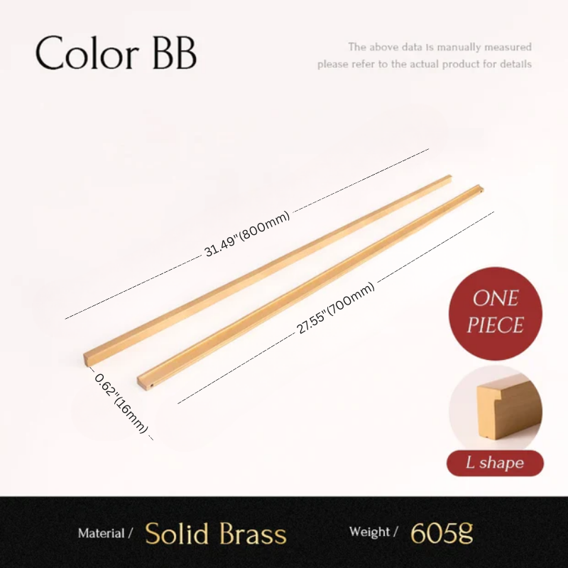 Measurement chart for solid brass rods with dimensions and material details.