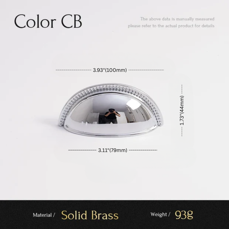 Measurement chart of a convex mirror with dimensions and material details on a white background.