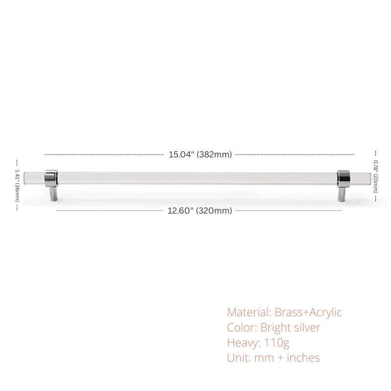 Measurement chart of a curtain rod with dimensions in millimeters and inches, material, color, weight, and unit information.