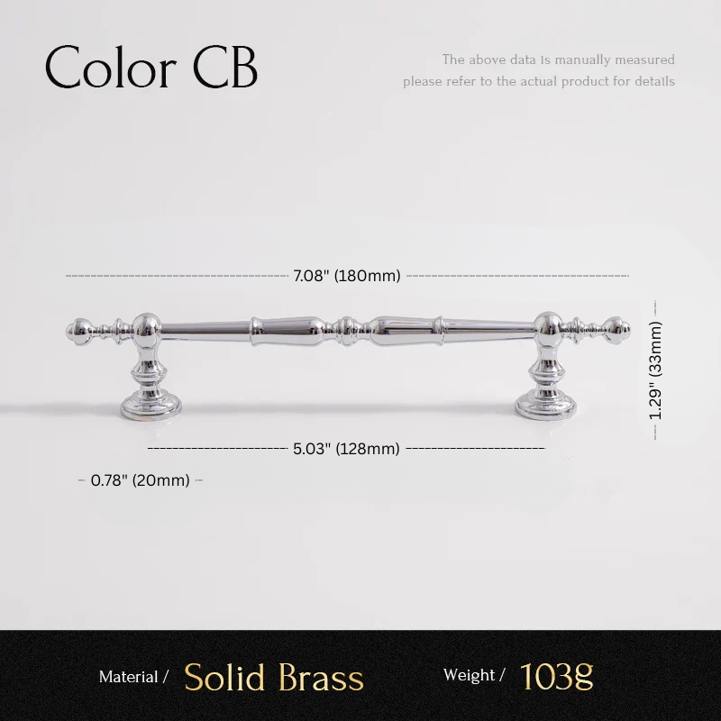 Measurement chart for a solid brass curtain rod with dimensions and material details.