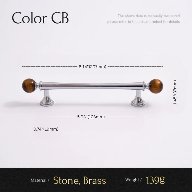 Cabinet handle with measurements on a white background