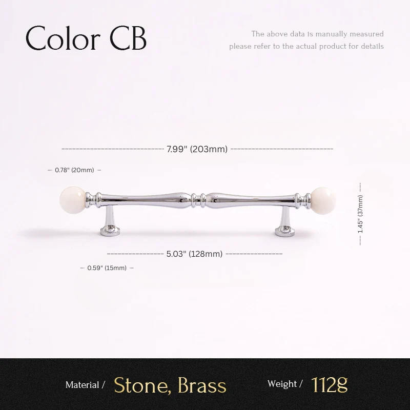 Cabinet handle with measurements on a white background