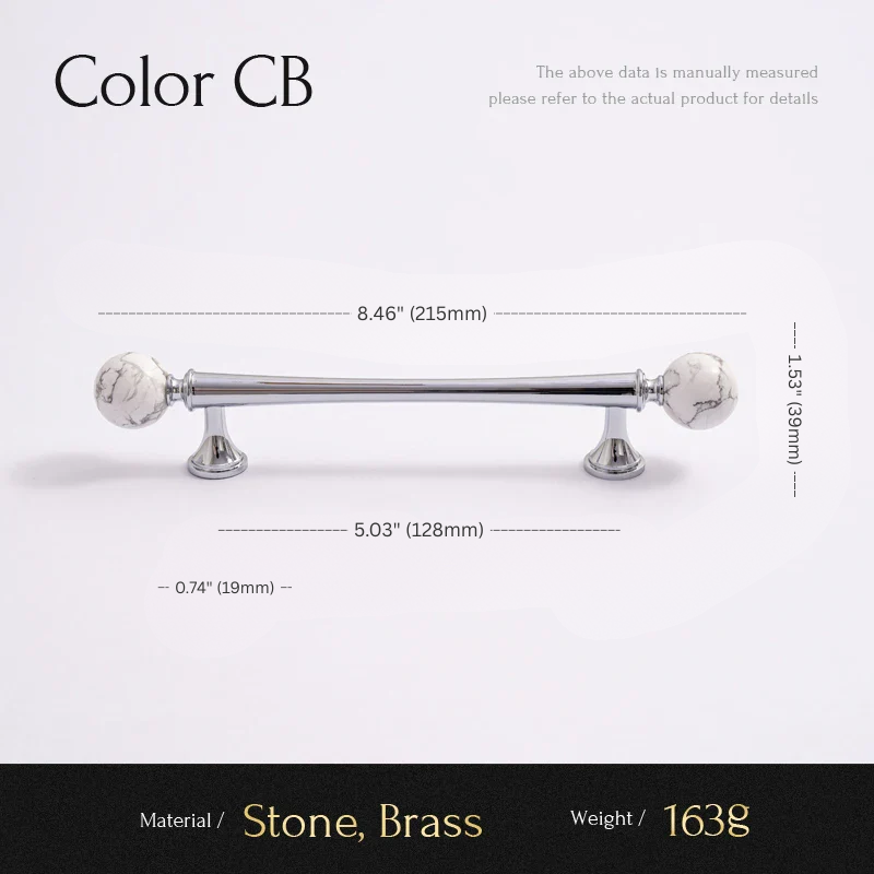 Measurement chart for a decorative bar with stone and brass elements on a white background.