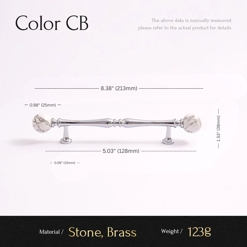 Measurement chart for a decorative bar with stone and brass components on a white background.