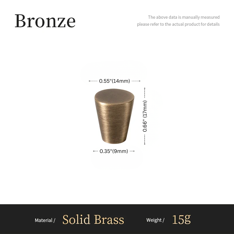 Bronze cylindrical object with dimensions and material details on a white background