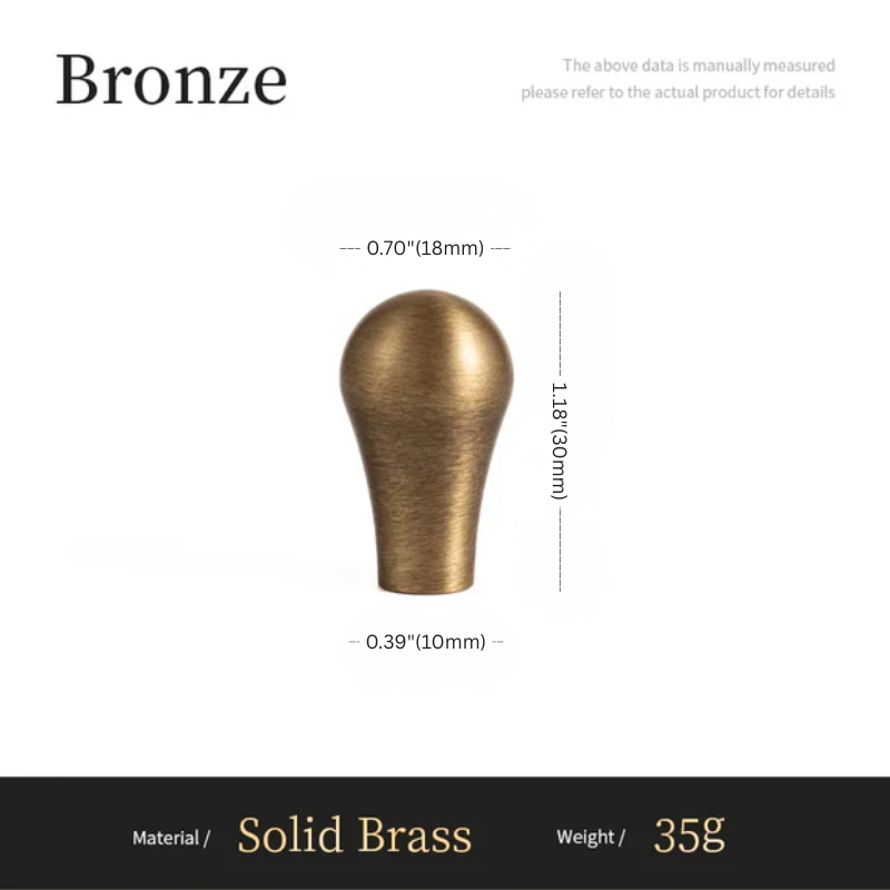 Bronze knob with dimensions and material details on a white background