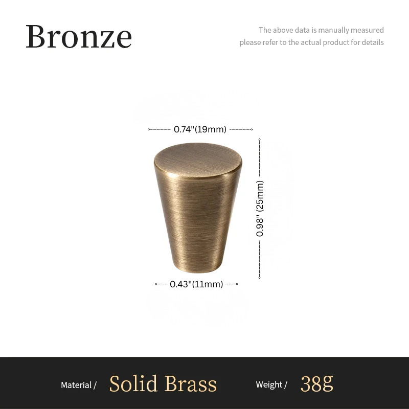 Bronze cylindrical object with dimensions and material details on a white background