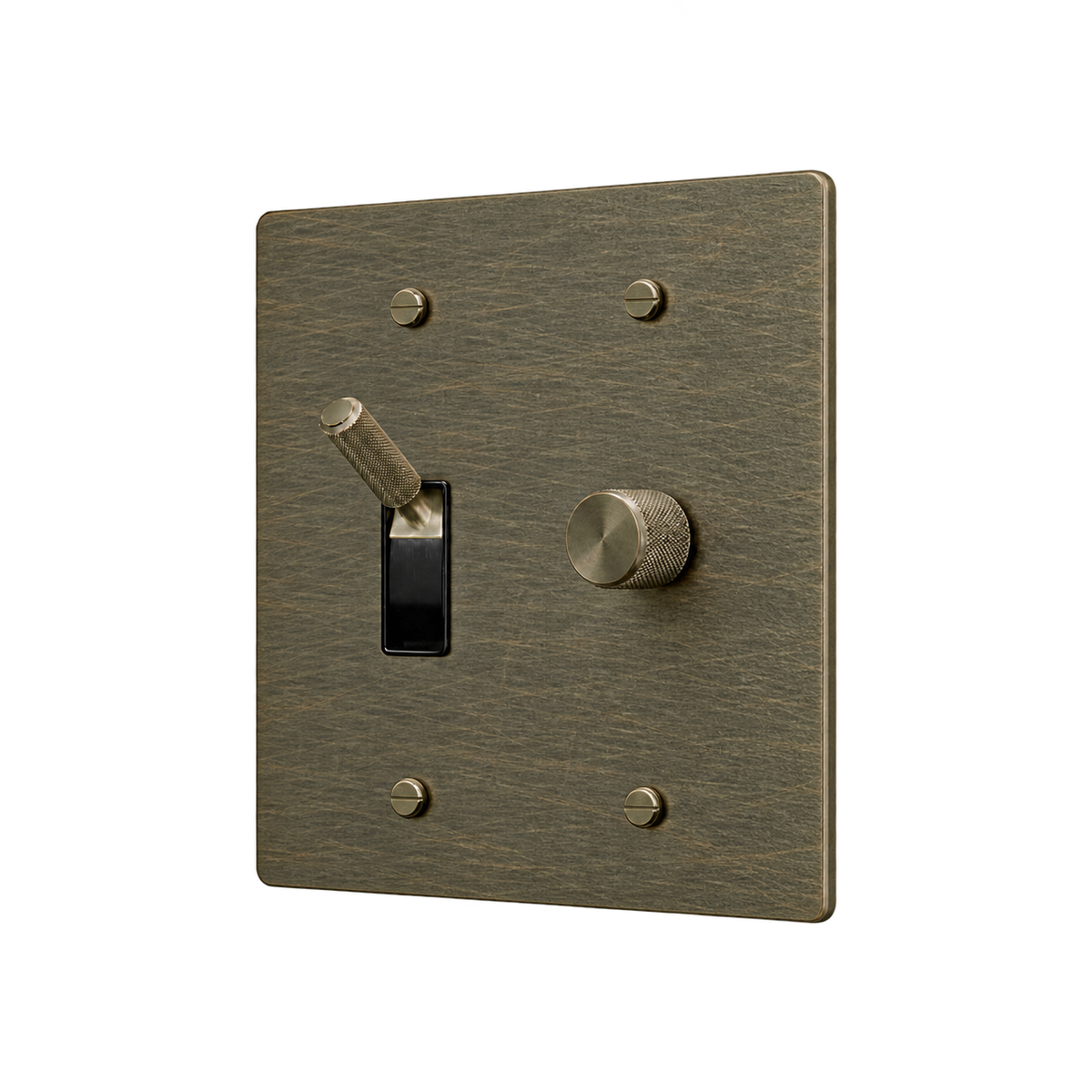 Brass Toggle & Dimmer Plate — 2-Gang — Aged Bronze (Hand-Brushed)