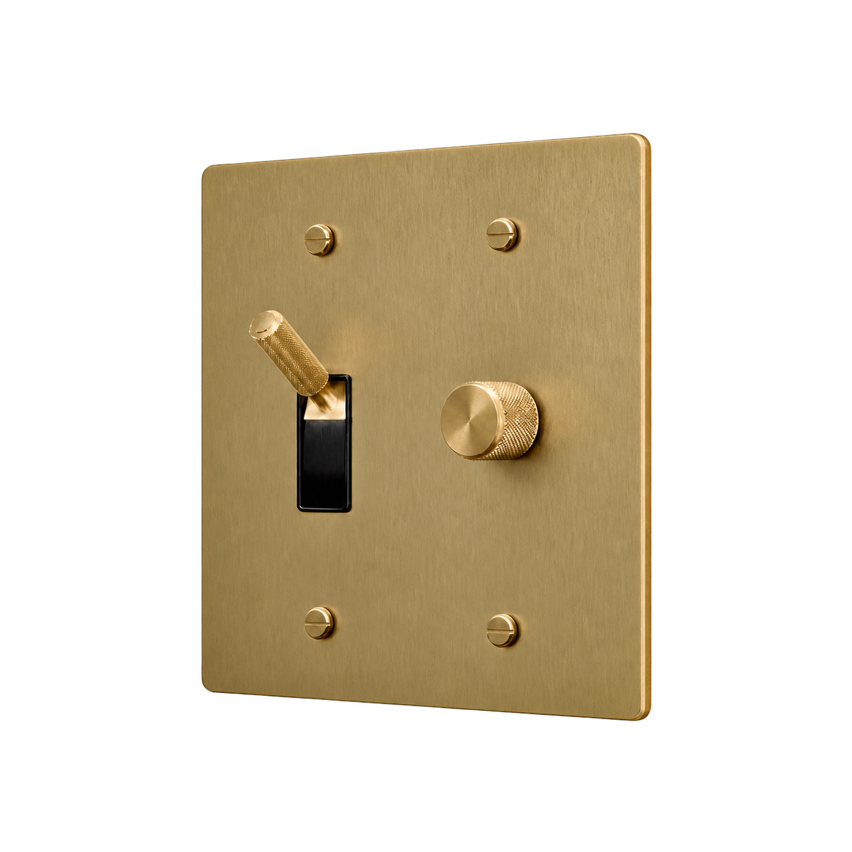 Brass Toggle & Dimmer Plate — 2-Gang — Antique Brass (Hand-Brushed)