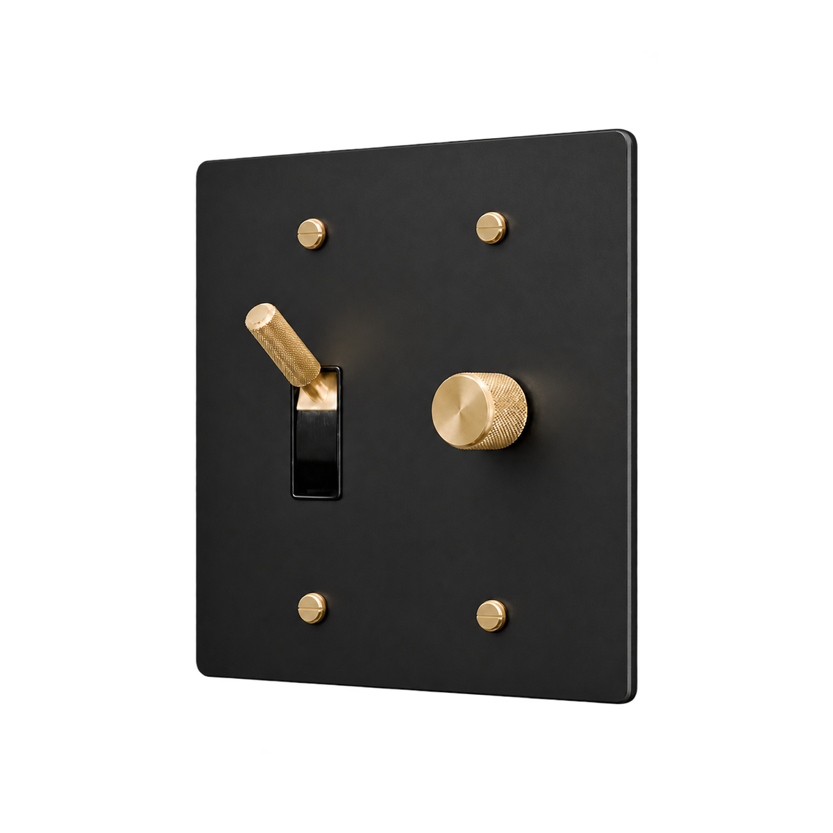 Brass Toggle & Dimmer Plate — 2-Gang — Matte Black