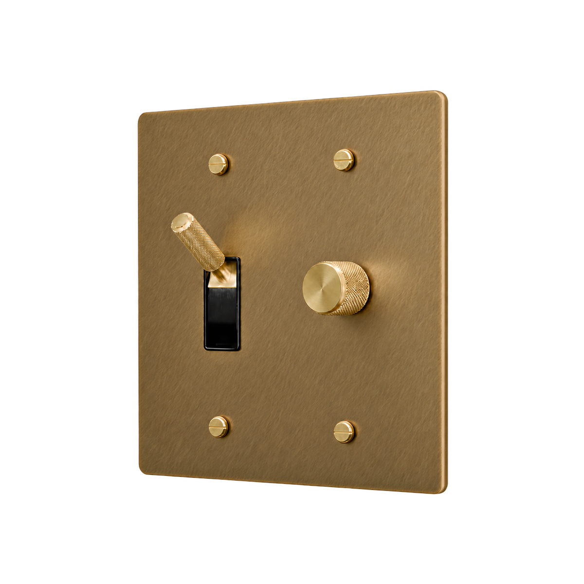 Brass Toggle & Dimmer Plate — 2-Gang — Unlacquered Antique Brass (Hand-Brushed)