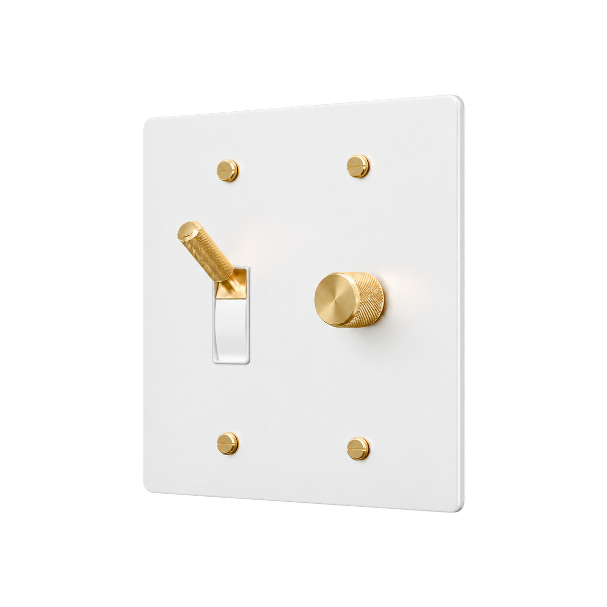 Brass Toggle & Dimmer Plate — 2-Gang — White