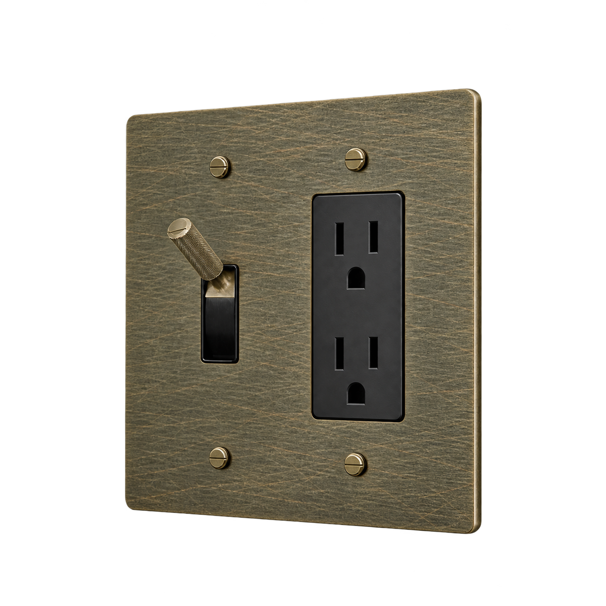 Brass Toggle & Duplex Outlet Plate — 2-Gang — Aged Bronze (Hand-Brushed)
