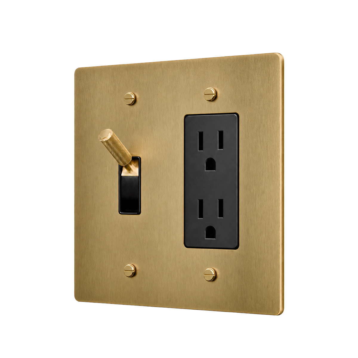 Brass Toggle & Duplex Outlet Plate — 2-Gang — Antique Brass (Hand-Brushed)