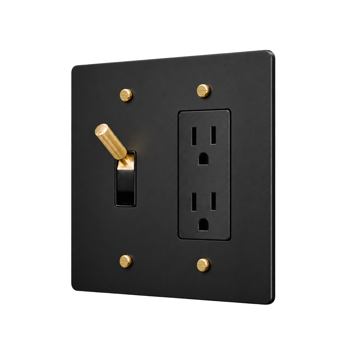 Brass Toggle & Duplex Outlet Plate — 2-Gang — Matte Black