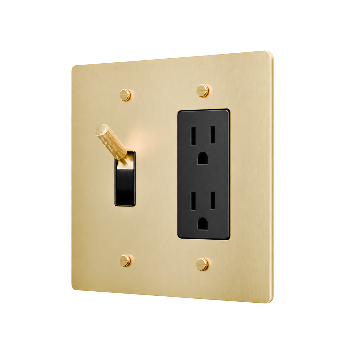 Brass Toggle & Duplex Outlet Plate — 2-Gang — Satin Brass