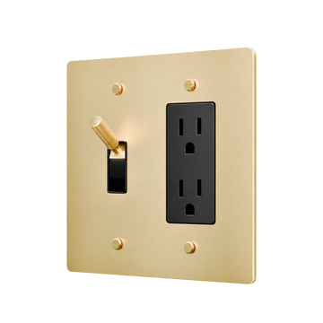 Brass Toggle & Duplex Outlet Plate — 2-Gang — Satin Brass