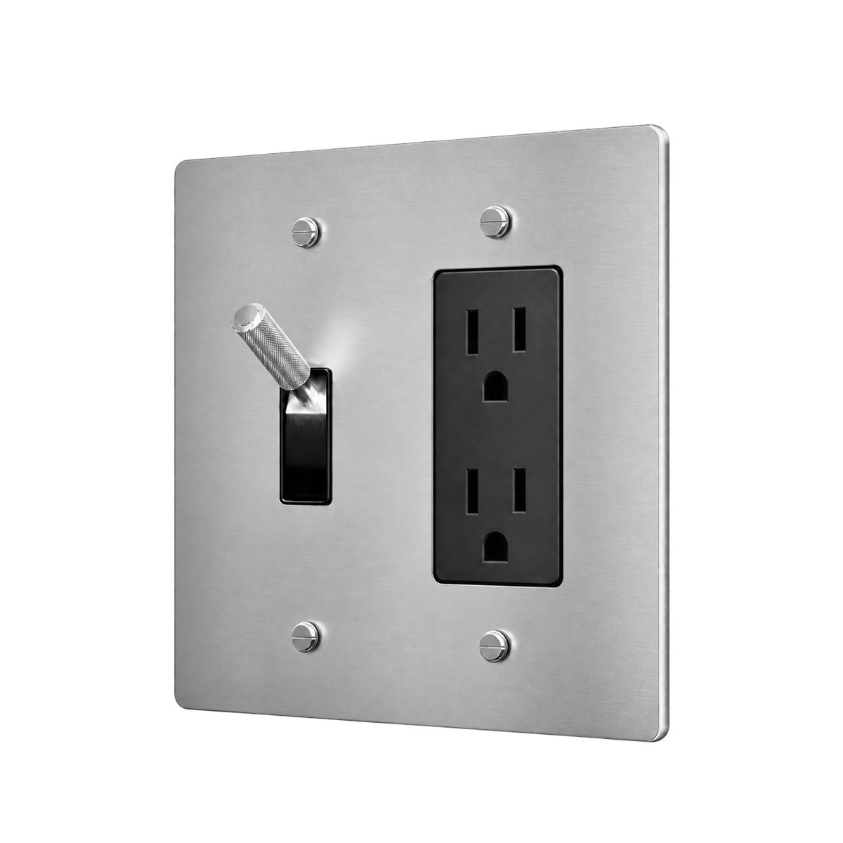 Brass Toggle & Duplex Outlet Plate — 2-Gang — Stainless Steel