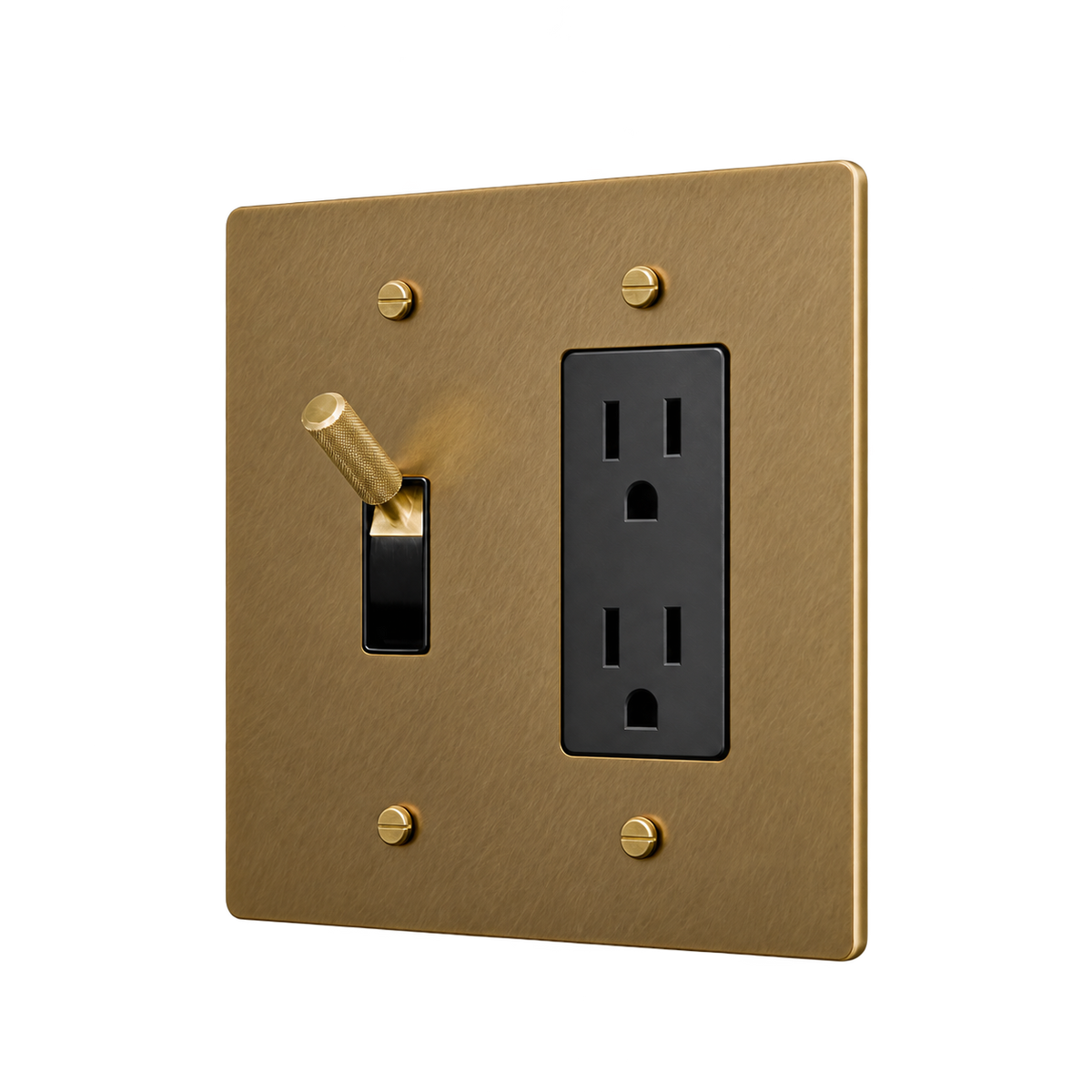 Brass Toggle & Duplex Outlet Plate — 2-Gang — Unlacquered Antique Brass (Hand-Brushed)