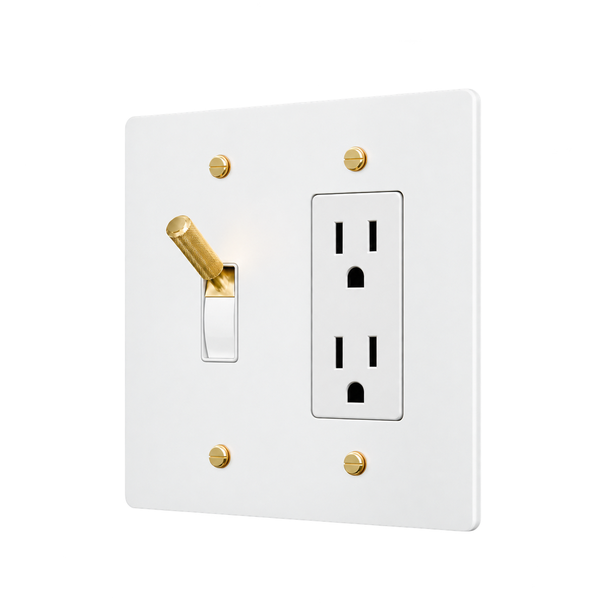 Brass Toggle & Duplex Outlet Plate — 2-Gang — White