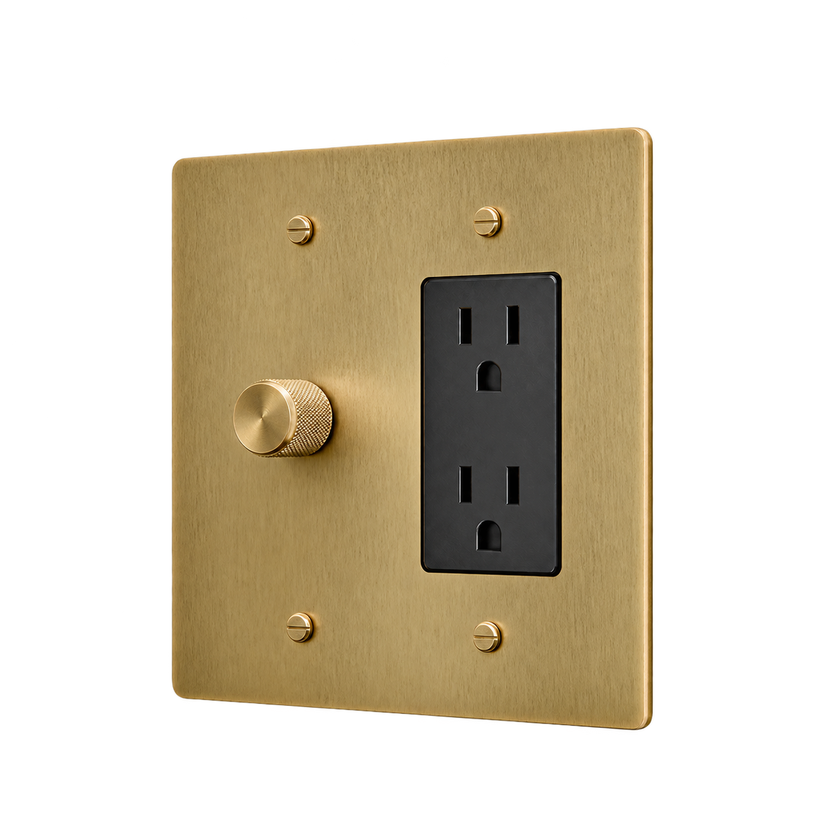 Brass Plate with Dimmer & Duplex Outlet — 2-Gang — Antique Brass (Hand-Brushed)