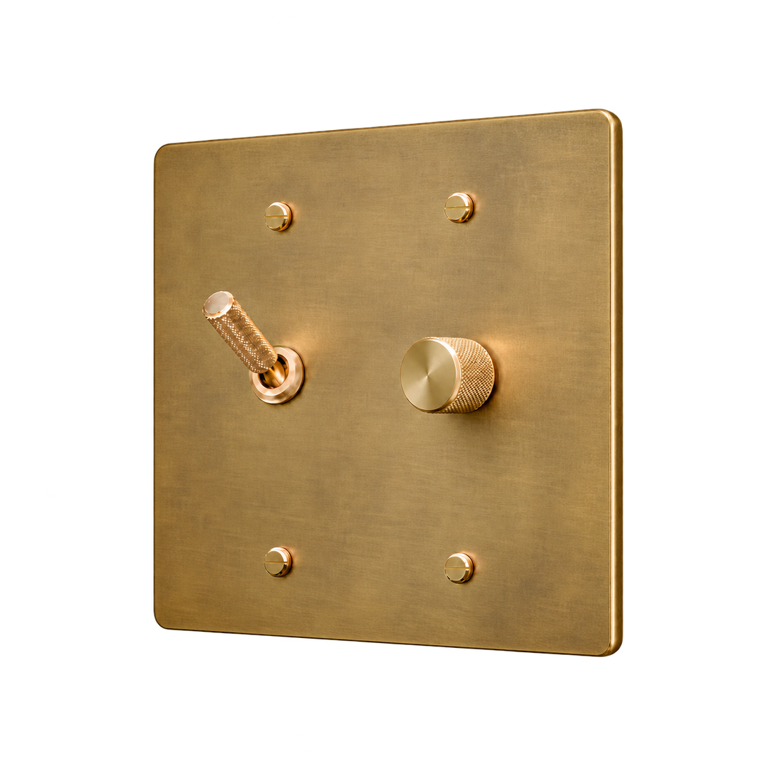 Knurled Brass Toggle & Dimmer Plate — 2-Gang — Satin Brass