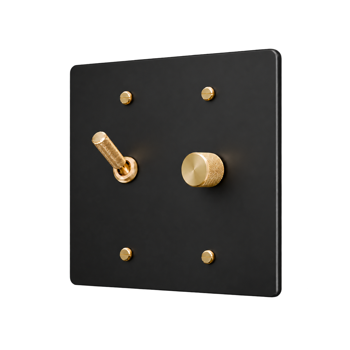 Knurled Brass Toggle & Dimmer Plate — 2-Gang — Matte Black