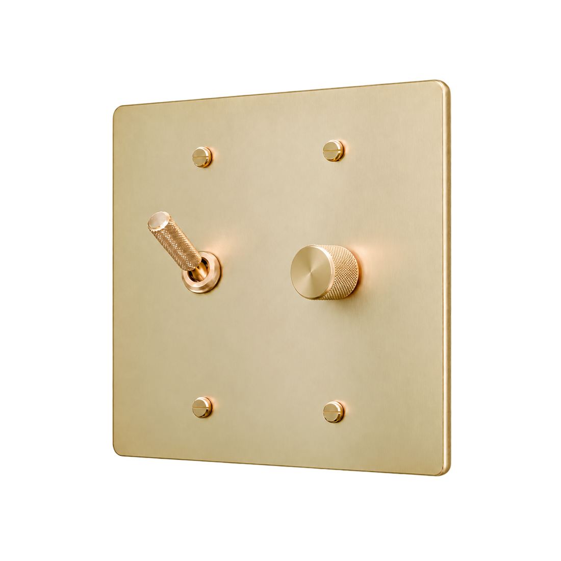 Knurled Brass Toggle & Dimmer Plate — 2-Gang — Satin Brass
