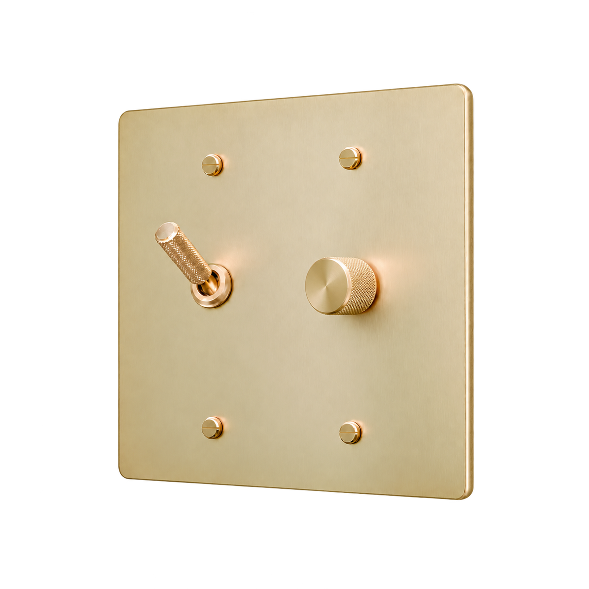 Knurled Brass Toggle & Dimmer Plate — 2-Gang — Satin Brass