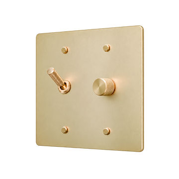 Knurled Brass Toggle & Dimmer Plate — 2-Gang — Satin Brass
